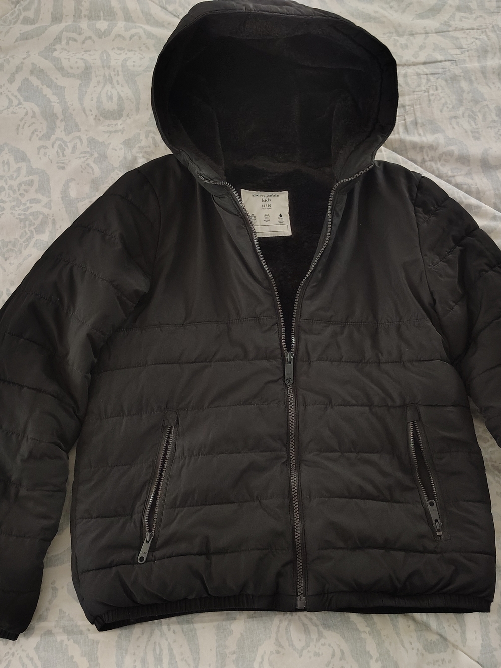 Abercrombie Kids boy's Black Quilted Puffer Jacket with Hood